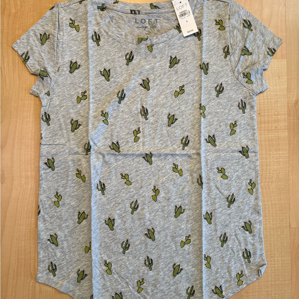 LOFT Gray Tee with Cactus Design